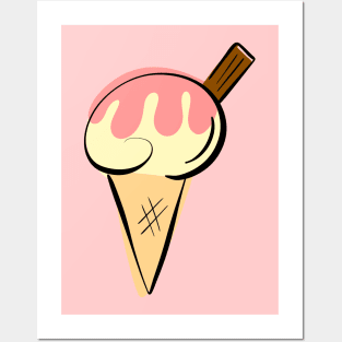 Ice Cream Flake and Strawberry Sauce Posters and Art